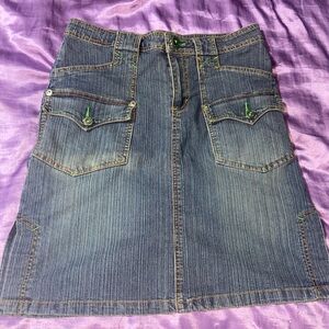 Denim Skirt with Green Accents